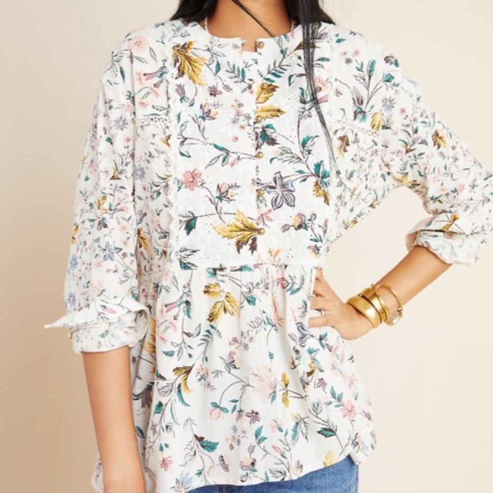 Anthropologie Babydoll Peplum Sheer Blouse